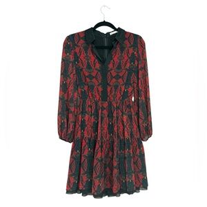 Alice + Olivia Long Sleeve Boho Printed Satin Trim
Collar Dress Size 4